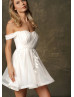 Off Shoulder Ivory Tulle Pleated Party Dress